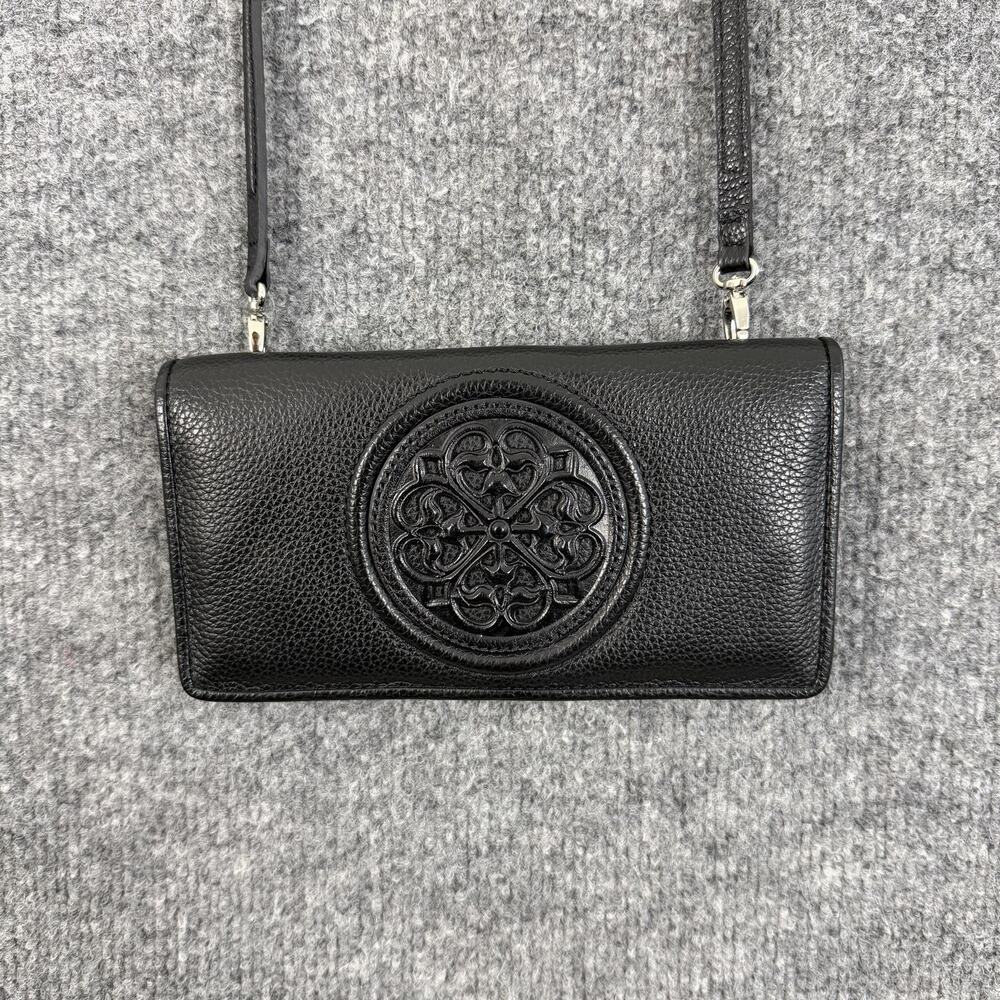 Brighton Ferrara Folio Wallet Black Leather Wristlet Crossbody Minimalist Travel
